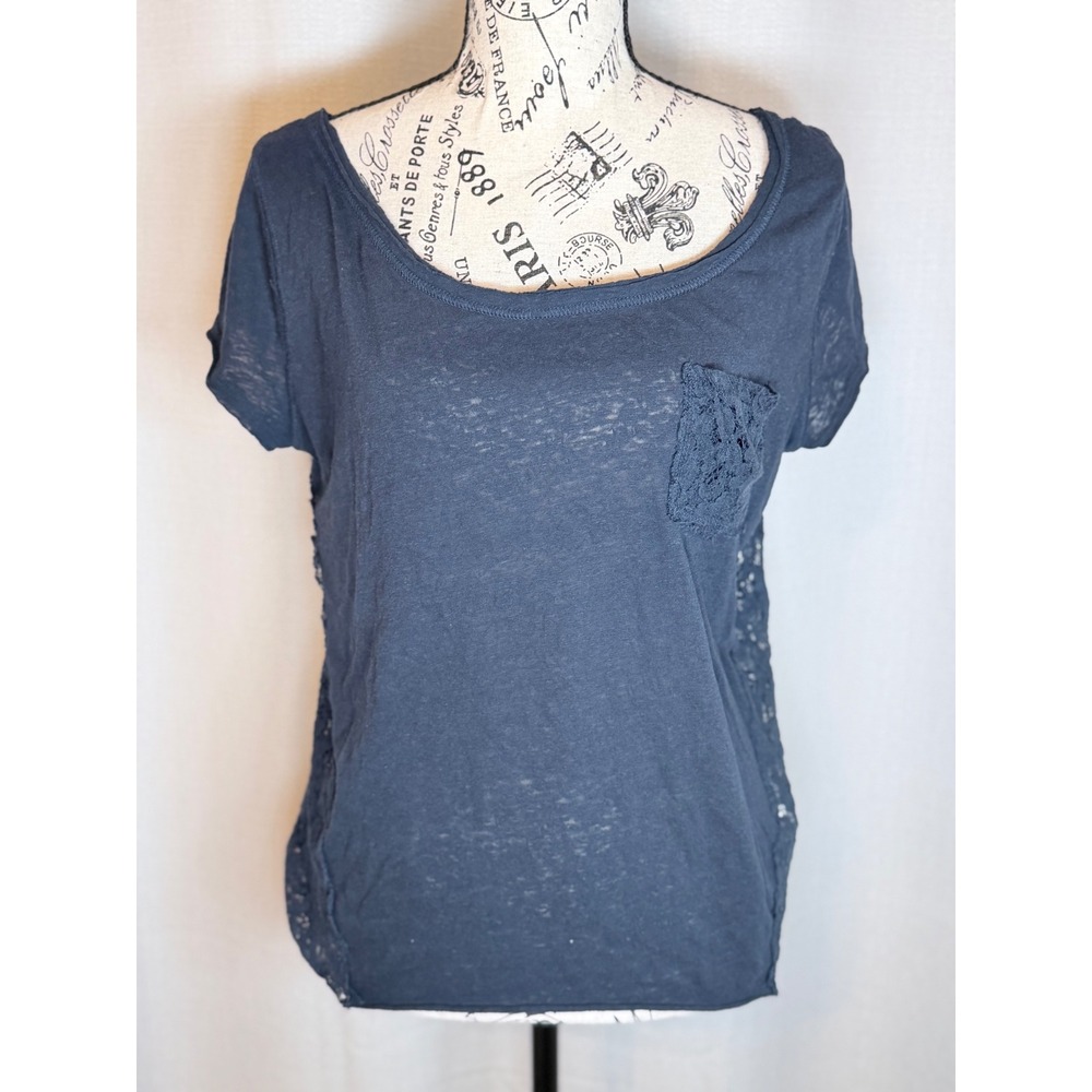 Abercrombie & Fitch Lace Back Top Coquette Navy Blue Size L